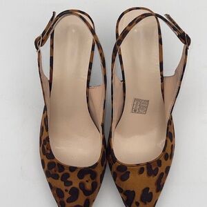 Leopard Print Pointed Toe High Heels with Thin Heel and Peep Toe Size 39